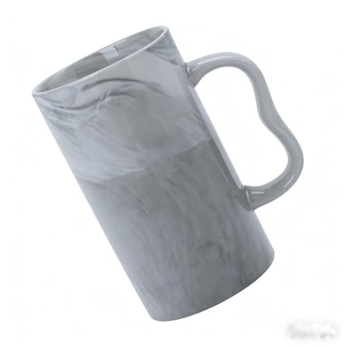 NBABSR 20 oz Large Marble Coffee Mug,Tall Tea Cups with M Handle Marble Ceramic Cup for Latte, Hot Tea, Cappuccino, Milk, Cocoa, Microwave & Dishwasher Safe for Dad Men and Women,Grey
