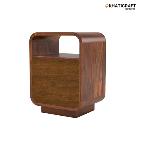 Image of Solid Sheesham Wood Rami Bedside Table with 2 Drawer and Shelves Storage for Bedroom Furniture | Wooden Bedside End Tables | Nightstand Side Table for Living Room and Home (Natural Finish)