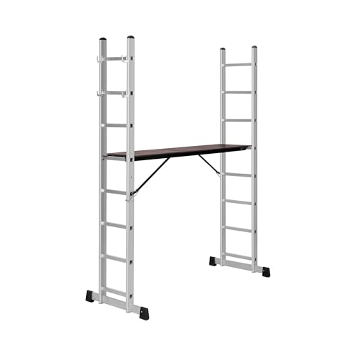 MSW Escalera andamio de aluminio - 3 en 1 - hasta 3,8 m Andamio doméstico Plataforma de escalera