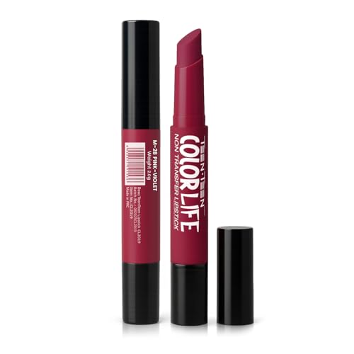 TEEN TEEN Color Life Nontransfer Crayon Lipstick |Matte Finish with Built-in Primer |Waterproof & Long Lasting Lip Color |Smudge-Proof, Fade-Resistant Formula |Combo Color (Red Wine, Pink Violet)