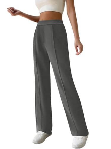 JEKAOYI Women's Straight Leg Pants Strech Business Casual Pants High Waisted Work Dress Office Trousers with Pockets Gray