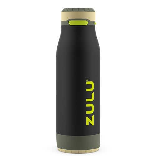 Zulu Ace 18oz Vacuum Insulated Stainless Steel Water Bottle with Chug Spout, Leak-Proof Locking Lid and Removable Base for School, Backpack, Sports, Gym, Travel, Army