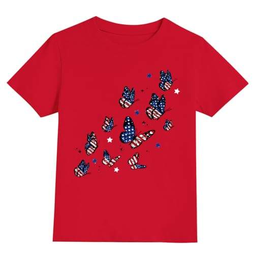 Joctoh Kids 4th of July T Shirt Girls Patriotic Butterfly Shirts Toddler Red White Blue Tees Girl American Flag Red Clothes 2-3 Years