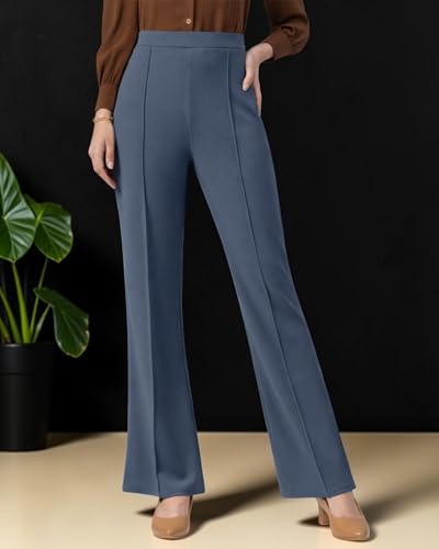 Image of Women Solid Flared Trousers Pack of 2 | High Waist Stretchable Office Pants for Women | Formal Bell Bottom Palazzo Trouser Combo
