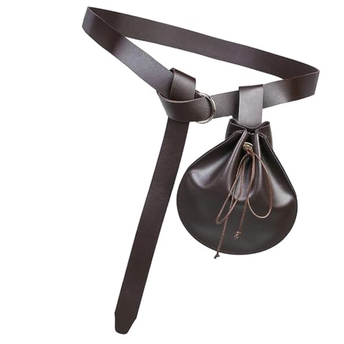 Qsvbeeqj Cinturón histórico y bolsillo básico para monedas, juego de accesorios Roleplay para cosplay nórdico y renacentista, festival, vestidor, piel sintética, cinturón renacentista, marrón