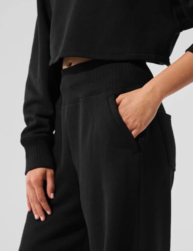 HeSaYep Womens Wide Leg Sweatpants 2025 Ribbed High Waist Straight Leg Baggy Sweat Pants with 4 Pockets4