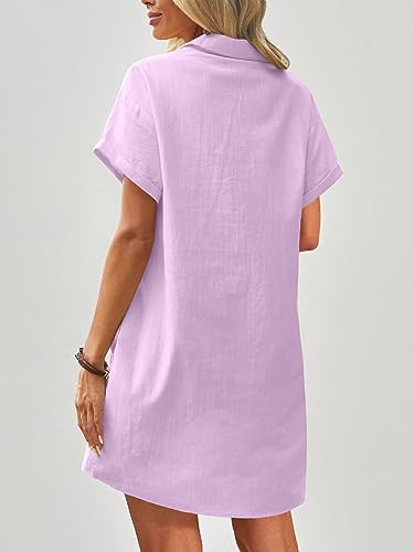 Image of Zeagoo Womens Cotton Shirt Dress Summer Casual Short Sleeve Button Down Beach Cover Up Shirts with Pockets