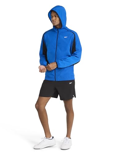 Image of Reebok Men's Running Woven Wind Jacket, Standard Fit, Lightweight Nylon Fabric