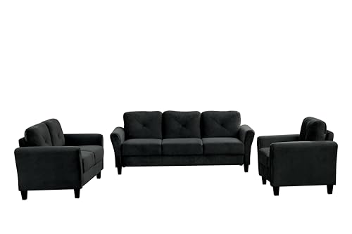 3 Pieses Living Room Sofa Sets Include 3 Seaters Couch, Loveseat and Armchair, Modern Velvet Upholstered Tufted Sofa Couch with Ergonomically Curved Armrests for Home Apartment Office Living Room
