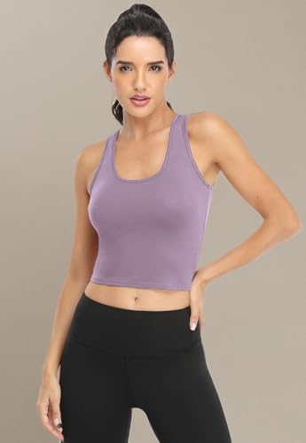 Image of Joviren Crop Tank Tops for Women Workout Cropped Athletic Shirts | 4 Pack Cotton Racerback Yoga Tops