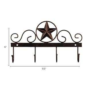 Metalbarnstarkeyrackholderwallmountedmetaldecorative10vintagekeywith4hooksdarkbrownwesternhomewalldecor Urban Country Home Decor Metal barn star key rack holder wall mounted metal decorative 10 vintage key with 4 hooks dark brown western home wall decor urban country home decor