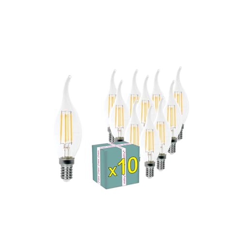 Superia Lampadine a filamento LED FIAMMA TRASPARENTE OVERCLASSIC 5W Equivalenti a 40W, 550LM, LUCE CALDA, Attacco E14, Stile Vintage Retrò, Non Dimmerabile, Pacco da 10
