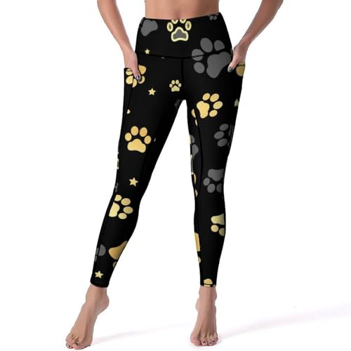 Legging patte de chien en or pour femmes pantalon sport yoga taille haute S