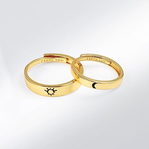 Image of Beydodo 925 Silver Rings Custom Adjustable Sun and Moon Matching Rings Engraved I Love You Couples Rings Wedding