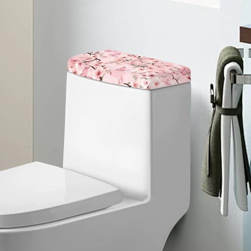 Zanxiantu Pink Cherry Blooms Butterfly Toilet Tank Cover Super Soft Toilet Lid Cover Toilet Tank Lid Cover Bathroom Home Indoor Decor Universal Most Toilet Tank Lid