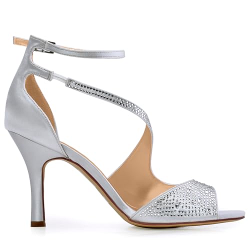 Image of ELEGANTPARK Peep Toe Strappy Heels for Women Satin Wedding Dress Sandals | Adjustable Cross Strap, 3.5 Inch High Heel Peep Toe Shoes for Bride, Wedding Guests, Bridesmaid, Formal, Prom, Evening Party