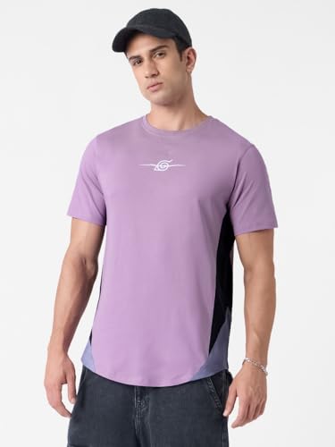 Image of The Souled Store Naruto: Sasuke Men and Boys Short Sleeves Round Neck Purple Graphic Printed Cotton Regular Fit T-Shirts