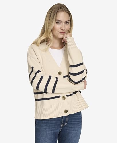 Nautica Women's Long Sleeve V-Neck Striped Cardigan3