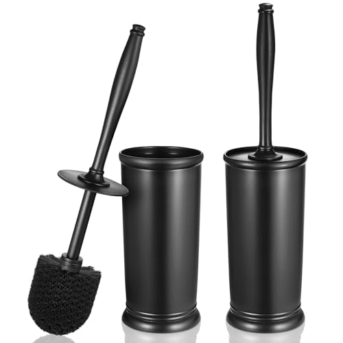 Image of Toilet Bowl Brush Holder Set: 2 Pack Modern Deep Cleaning Bathroom Toilet Scrubber with Caddy for Rv - Rim Decorative Accessories Cleaner Brushes for Toilet - Black
