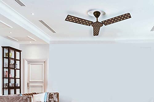 Image of Stylista Waterproof & Dustproof Three Blade Ceiling Fan Cover with attachable Enclosure Set of 1 Fan Cover Basketweave Pattern Brown
