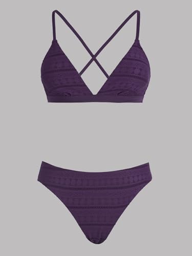 Image of CUPSHE Bikini Set for Women Two Piece Swimsuits V Neck Low Rise Crisscross Back Self Tie Spaghetti Straps