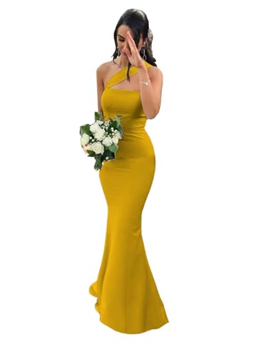 Image of Stretch Spandex Bridesmaid Dresses Long 2026 One Shoulder Formal Gowns for Women Mermaid Prom Wedding Guest Dress DR0194