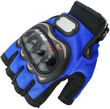 Image of Leosportz Riding Gloves for Men Bike Riders - Special Tactical Gloves with Rubber Knuckle Punch | Non-Slip Half Finger with Firm Padding Motorcycle Gloves (M, Blue)
