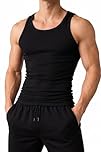 Truebuy® Mens Cotton Vest 100% Cotton Tank Top Black,Breathable Undershirt Soft Comfortable Everyday Athletic Wear Sleeveless Top for Men S–5XL