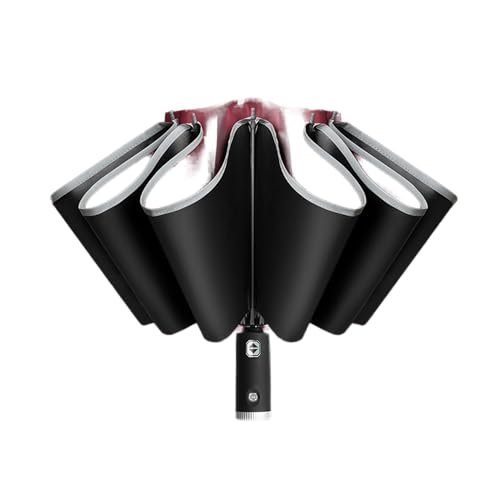 AFULILI LED Reverse Umbrella Compact, Windproof upside down Inverted Folding Umbrellas for rain, Car travel umbrella Automatic Open and Close for women & men(Red)
