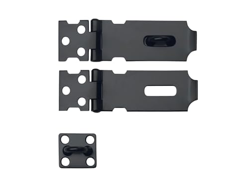 Image of QCAA Safety HASP with Fixed Staple Steel Construction 2-1 /2 inch Inch, Black, 2 Pack, Made in Taiwan