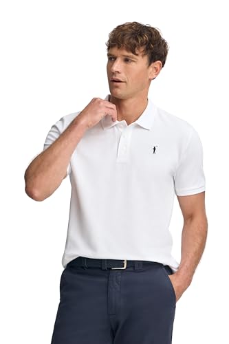 Polo Club Polo Blanc en piqué avec Patte à Trois Boutons et Logo brodé Contrastant Homme