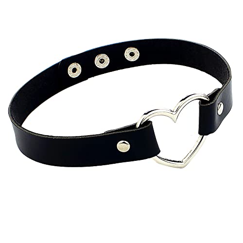 Heart Leather Choker Punk Necklace Goth Soft PU Collar for Women Men Adjustable