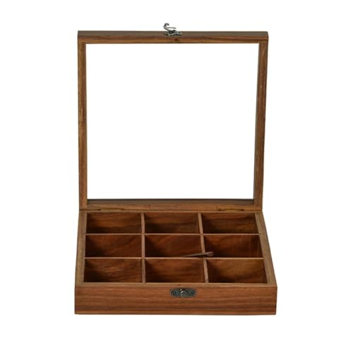 SuperGeneriX Wooden Spicebox with 9 Containers | Compact & Sustainable Masala Box with Spoon & Glass Lid for Kitchen | Rustic Wooden Spice Storage for Herbs & Spices (7.5