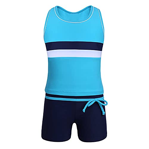 Image of Kids Girls Two-Piece Swimsuits Sleeveless Swim Tops with Boyshorts Athletic Tankini Outfit Set Swimwear