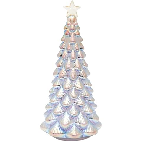 Diahom Tabletop Christmas Tree Mercury Glass Timer Lighted Pearl White Xmas Trees with Star Topper Table Centerpiece Mantel Window Decorations Home Decor Cover