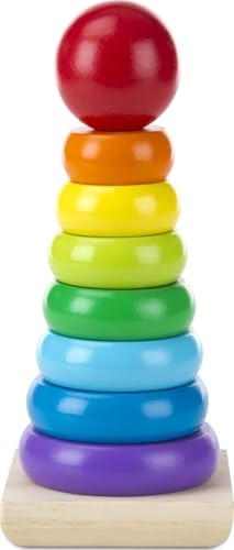 Image of Melissa & Doug Rainbow Stacker Wooden Ring Educational Toy - Wooden Stacking Rings, Stacker Toys for Toddlers Ages 2+