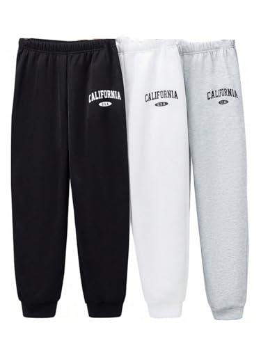 Floerns Boy's 3 Pcs Letter Print Drawstring Waist Warm Athletic Jogger Sweatpants