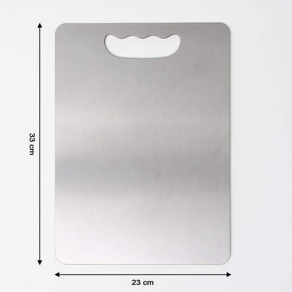 Image of SUPERMOM Chopping Board 228 x 330 mm - Stainless Steel Cutting Board for Vegetables, Fruits, Meat & Cheese - Durable, 1.5mm Thick & Non-Slip Kitchen Chopping Board for Cooking & Food Prep (Pack of 1)
