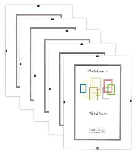 CHELY INTERMARKET MOD300 Marco Portafoto Clip Metacrilato Sin Borde Moderno 18x24cm Montaje Vertical Horizontal Decoración Posters Carteles Oficinas Galerías Color Transparente Incluye 5 Unidades