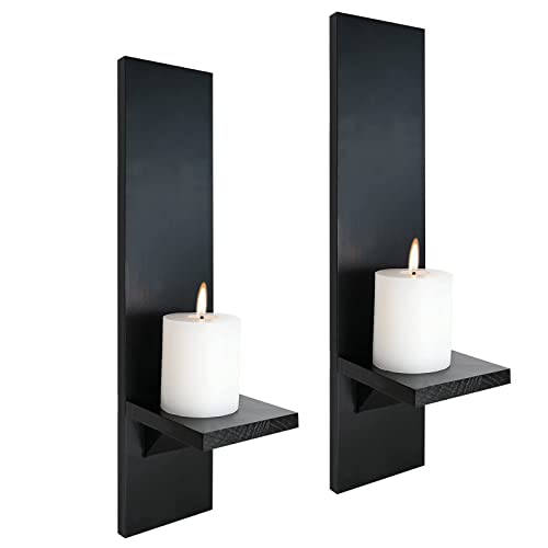 Misumiso Wall Candle Sconces Set Of 2, Decorative Wooden Candle Holder, Farmhouse Candle Sconce, Living Room Wall Decoration, Black #TOP1