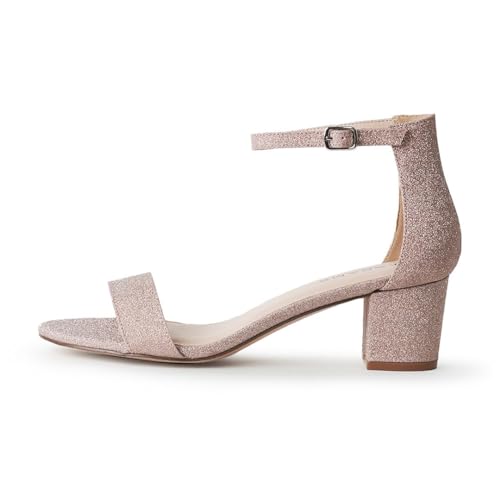 Image of J. Adams Daisy Heeled Sandals - Ankle Strap Low Block, Open Toe Dress Pumps, Chunky Heels - Dressy Shoes for Women - Bridal, Wedding, Summer Sandals