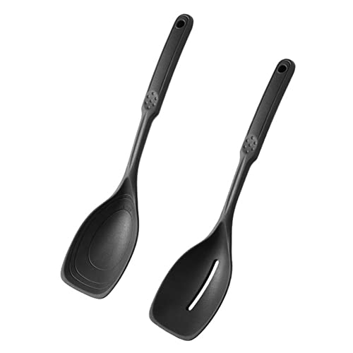 JNJOOD Cuchara de cocina de silicona antiadherente con ranura y cuchara llena con cuchara profunda y marca de medición para mezclar, servir