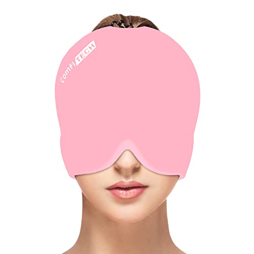 Image of ComfiTECH Head Ice Pack Wrap Cold Cap Cooling Gel Hat, Medium, Pink | Remains Pliable Frozen, Cold Compress for Head, Sinus Tension, Stress and Puffy Eyes