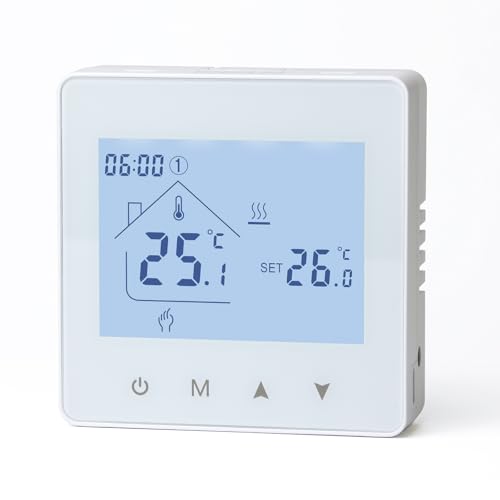 Beok Thermostat Chaudiere Gaz Thermostat Chauffage Numérique,Programmable et Contrôle de Chaudière à Eau, Fonctionnement sur Piles 3 AA, BOT - R6W Blanc