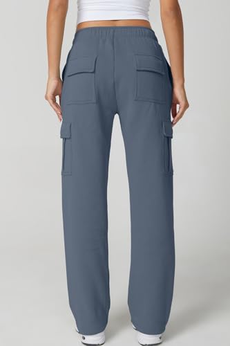 Image of QINSEN Baggy Medium Waist Elastic Sweatpants for Womens Casual Long Fleece Cargo Pants with Pockets