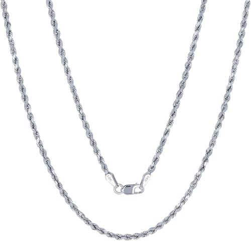 Nuragold 14k Real White Gold 2mm Rope Chain Diamond Cut Necklace (16