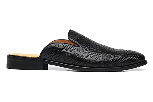 Image of Mens Black Backless Loafers Genuine Leather Mules Shoes