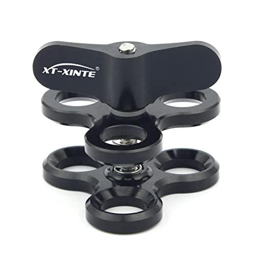 XT-XINTE Aluminium CNC Accessoire de caméra Balle de plongée Bras de luminaires Boule Papillon Monture Triple Clamp Adaptateur pour caméra de Sport (Black) Cover