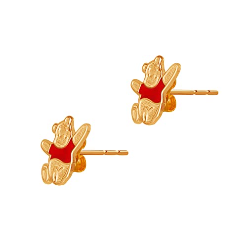 Disney Classics Winnie The Pooh 14K Gold Stud Earrings With Red Enamel Accent, Pooh Bear Earrings For Girls, Women #TOP3
