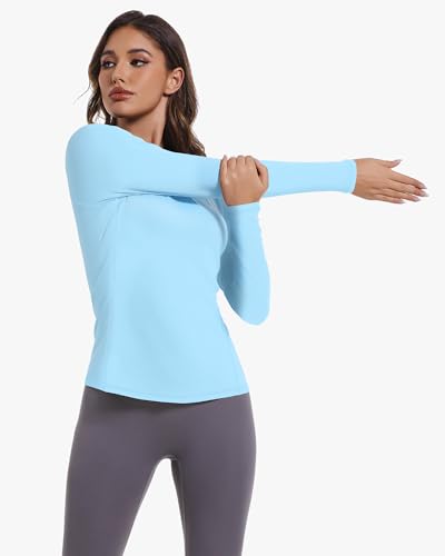 Image of Womens Long Sleeve Compression Shirts Sun Protection Workout Underscrubs | UPF 50+ breathable UV SPF rash guard, Moisture wicking dry fit cooling undershirt, Snug stretch tops for gym & daily wear